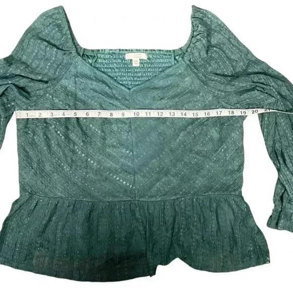 LC Lauren Conrad Puff Sleeve Lace Peplum Blouse NWOT Size XXL Huxley Blue - Picture 12 of 14